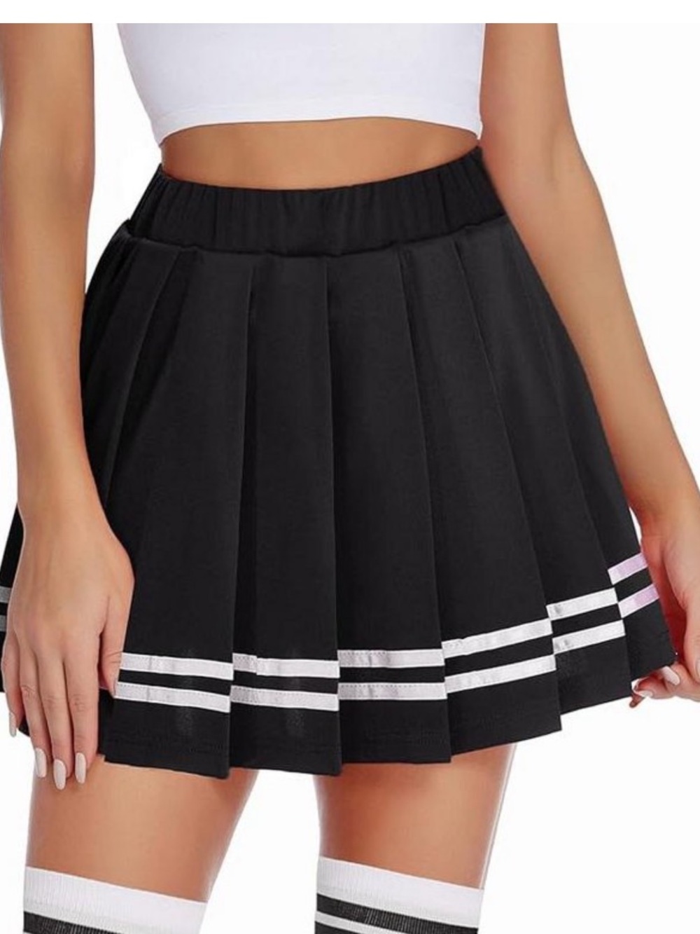 Spencer Black Pleated Mini Skirt with White Lines